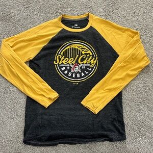 Fanatics Pittsburgh Steelers Steel City Baseball Black and Gold Long Sleeve Tee